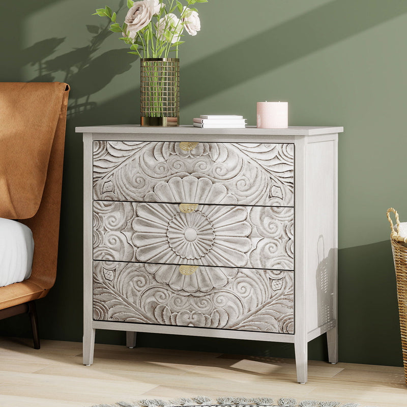 3 Drawer Cabinet, American Furniture, Suitable For Bedroom, Living Room - Light Gray
