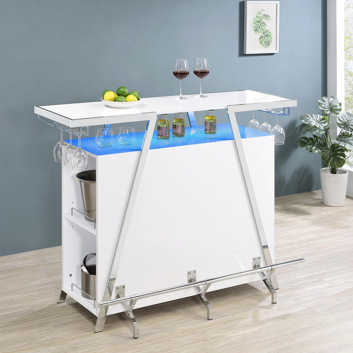 Araceli Freestanding LED Home Bar Cabinet White High Gloss