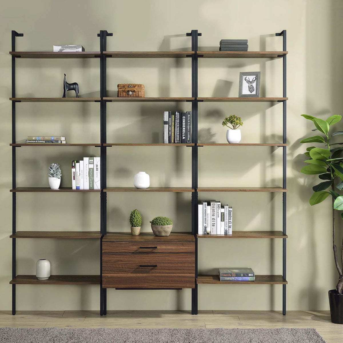Owens 3-piece 96-inch Wall Mounted Bookshelf Set Walnut