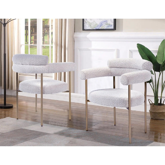 Beige dining chairs with armrests (set of 2), upholstered seat and back, gold legs