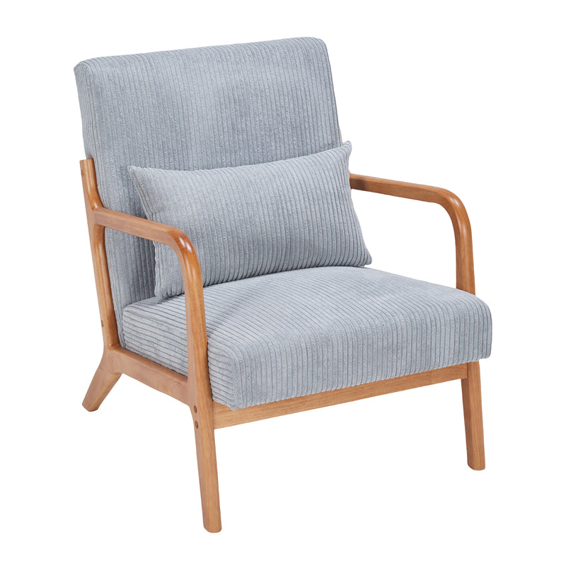 Mid-Century Modern Accent Chair with Pillow, Upholstered Arm Chair in Antique Dark Grey, Solid Wood Frame, Antique Dark Grey