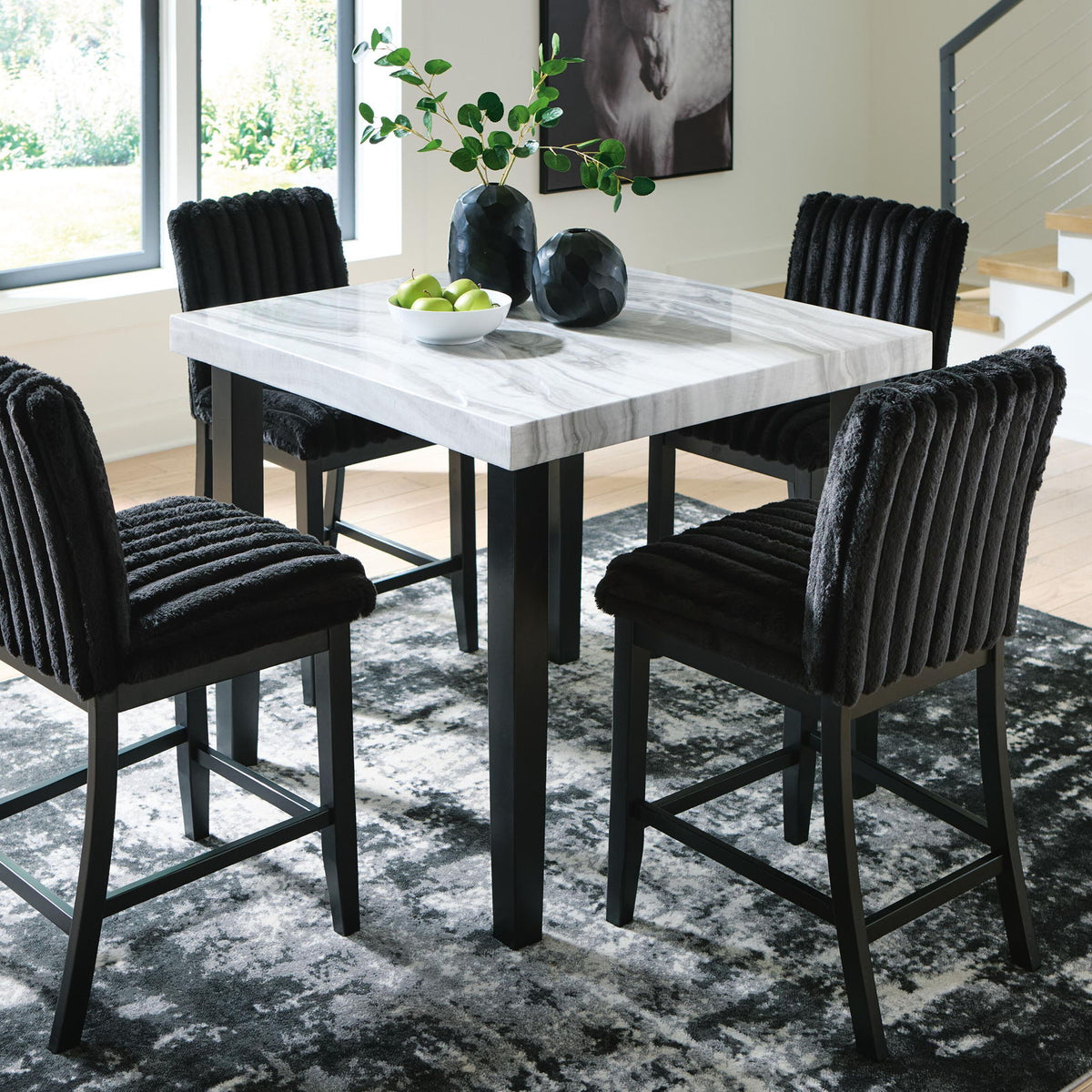 Mervannie - 5 Pc. - Counter Height Dining Table And 4 Barstools - Gray / Black