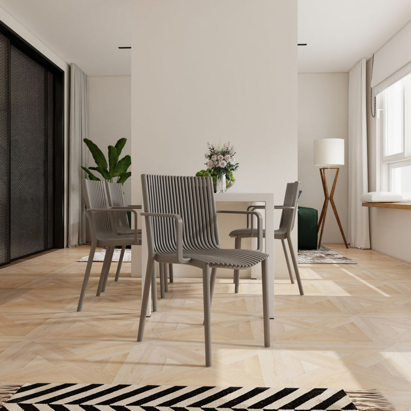 4 Piece Stackable Single Chairs With Vertical Stripe Design For All Weather