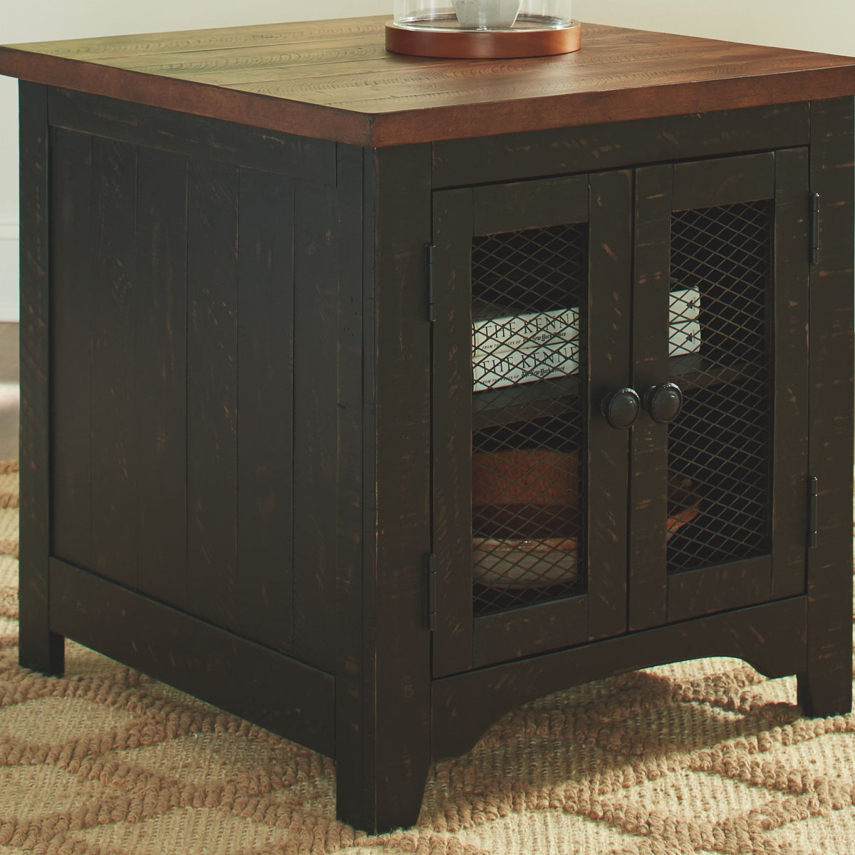 Valebeck - Black / Brown - Rectangular End Table