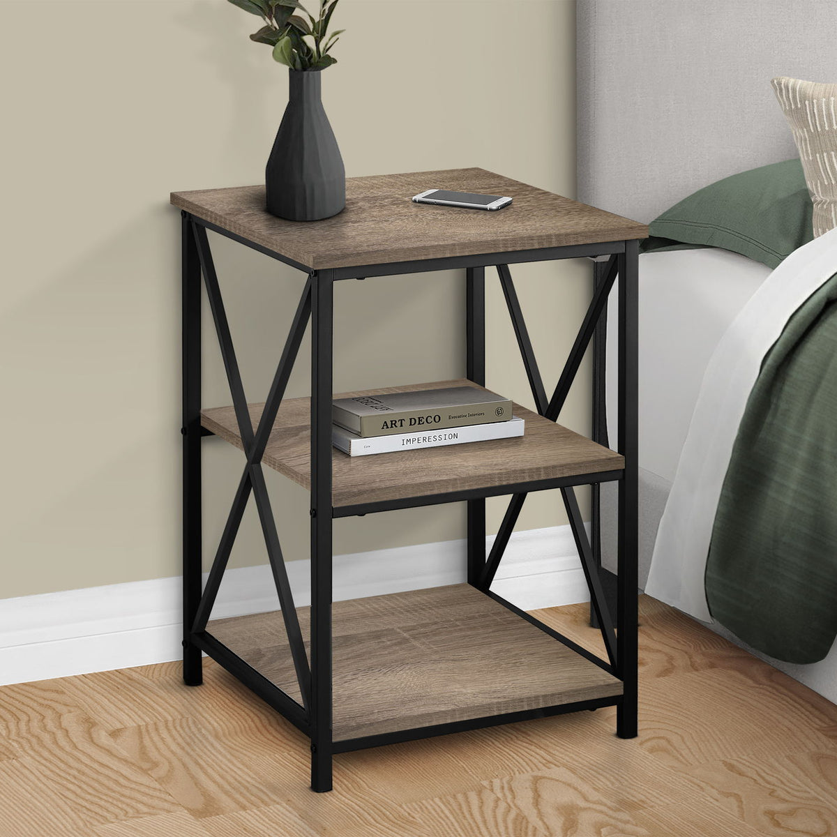 3 Tier Accent Table, Side Marble Look Contemporary & Modern