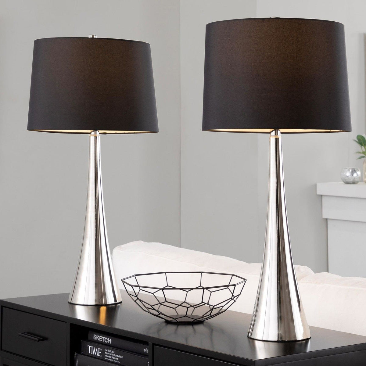 Diana - Contemporary Table Lamp (Set of 2) - Polished Nickel / Black Satin