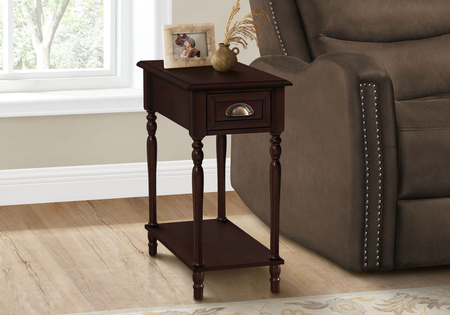 Accent Side Table, 2 Tier, Storage Drawer, Stylish Traditional Design