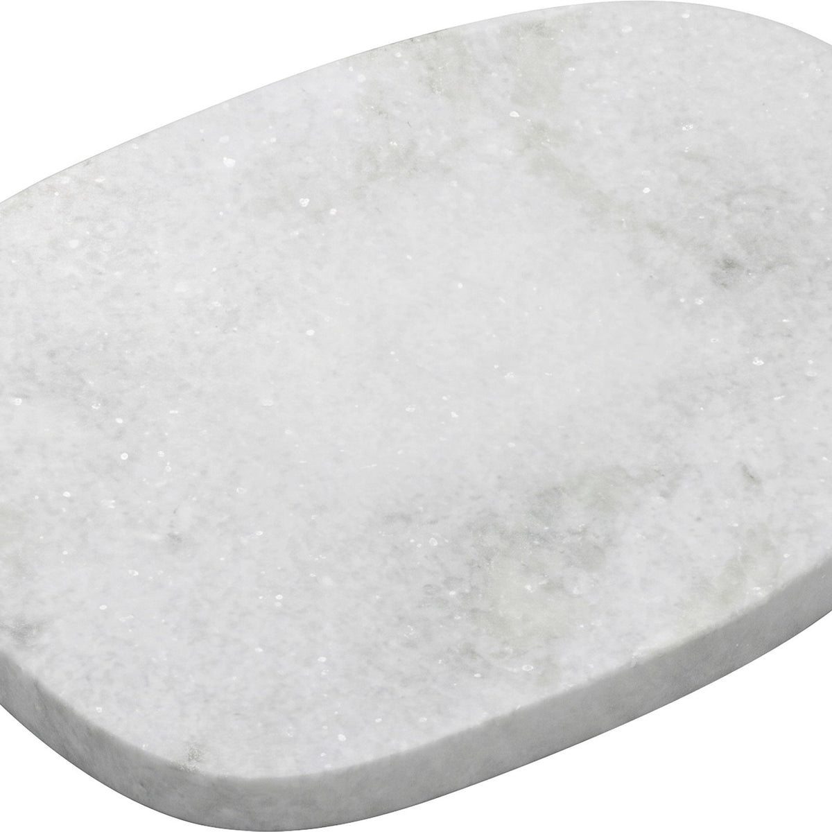 Round white marble decorative tray with light gray speckles and thick beveled rim