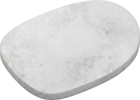 Round white marble decorative tray with light gray speckles and thick beveled rim