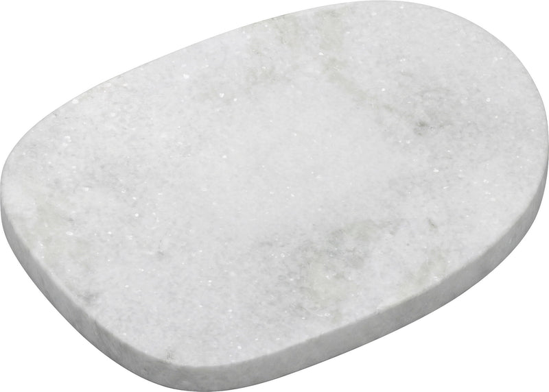 Round white marble decorative tray with light gray speckles and thick beveled rim