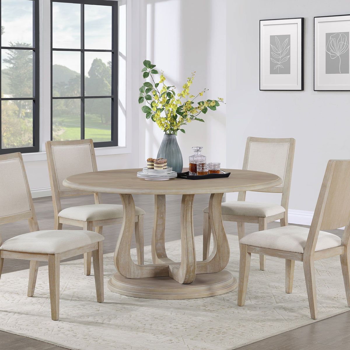 Trofello - 5 Piece Round Dining Table Set - White Washed