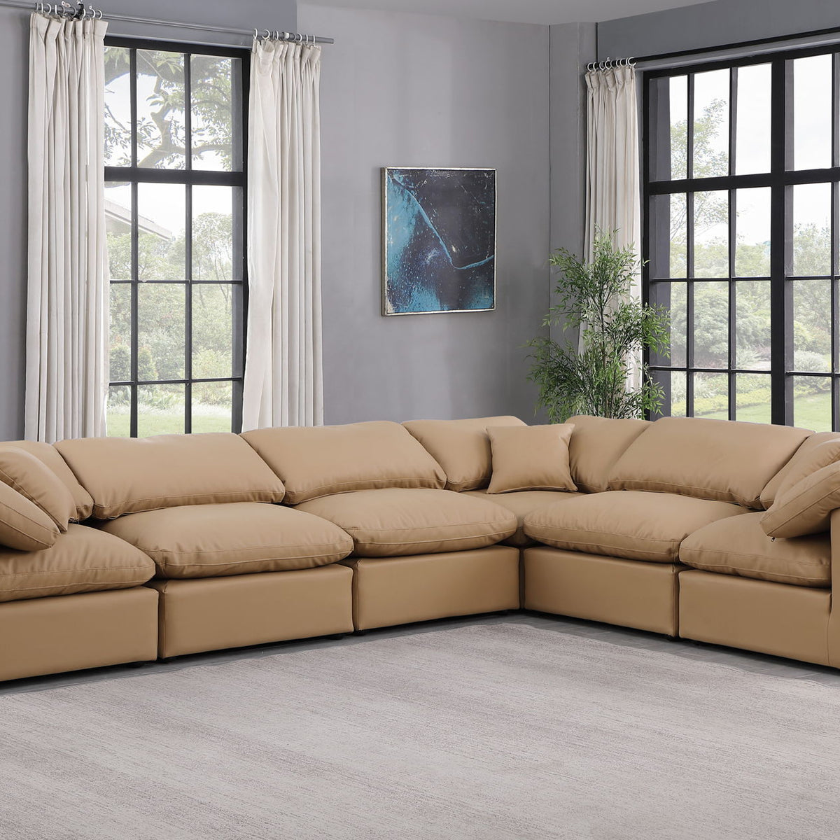 Indulge - Faux Leather 6 Piece Modular Corner Sectional - Tan