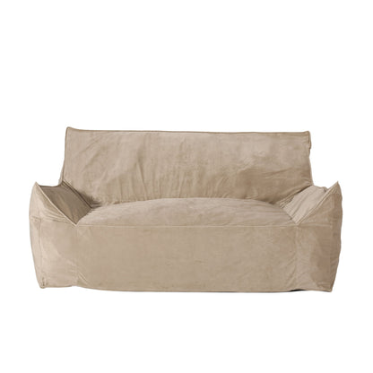 Fila oversized bean bag chair with armrests, beige fabric and padded seat.