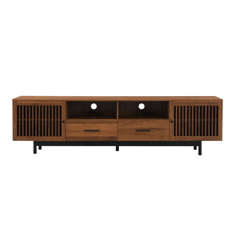 TV Stand, Media Console With 2 Drawers, Soft Closing Slatted Doors, Living Room Entertainment Center - Walnut