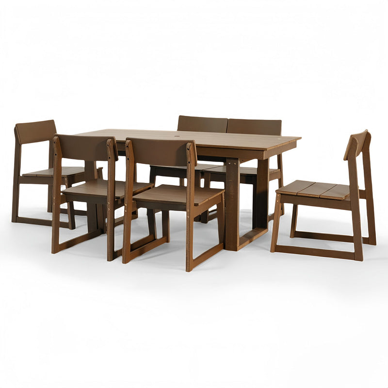 7 Piece Outdoor Dining Set For 6, Table With Umbrella Hole & 6 Armless Chairs For Backyard - Brown