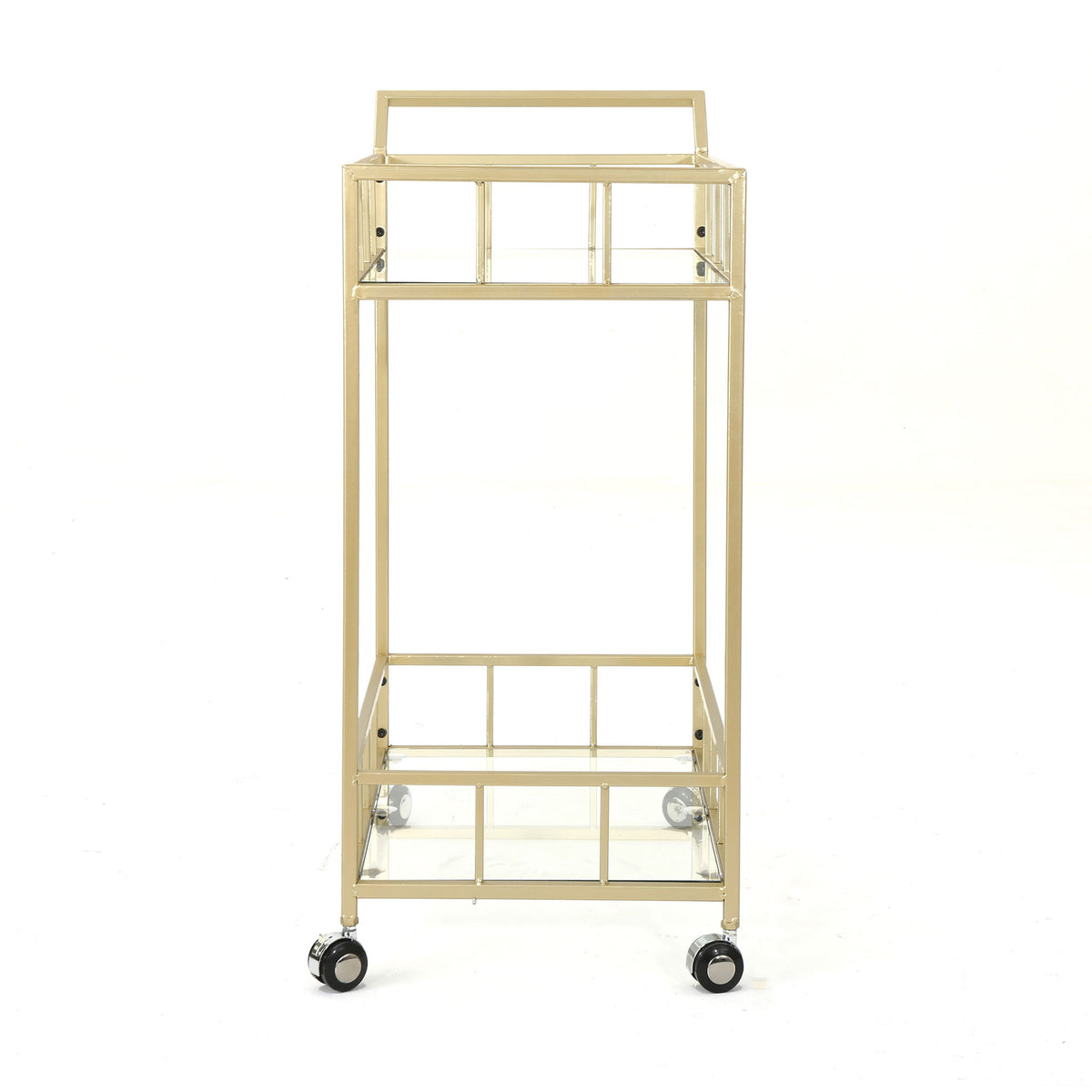 Modern Metal And Glass Bar Cart With Rolling Casters - Gold