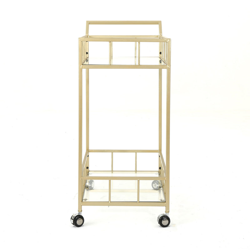 Modern Metal And Glass Bar Cart With Rolling Casters - Gold