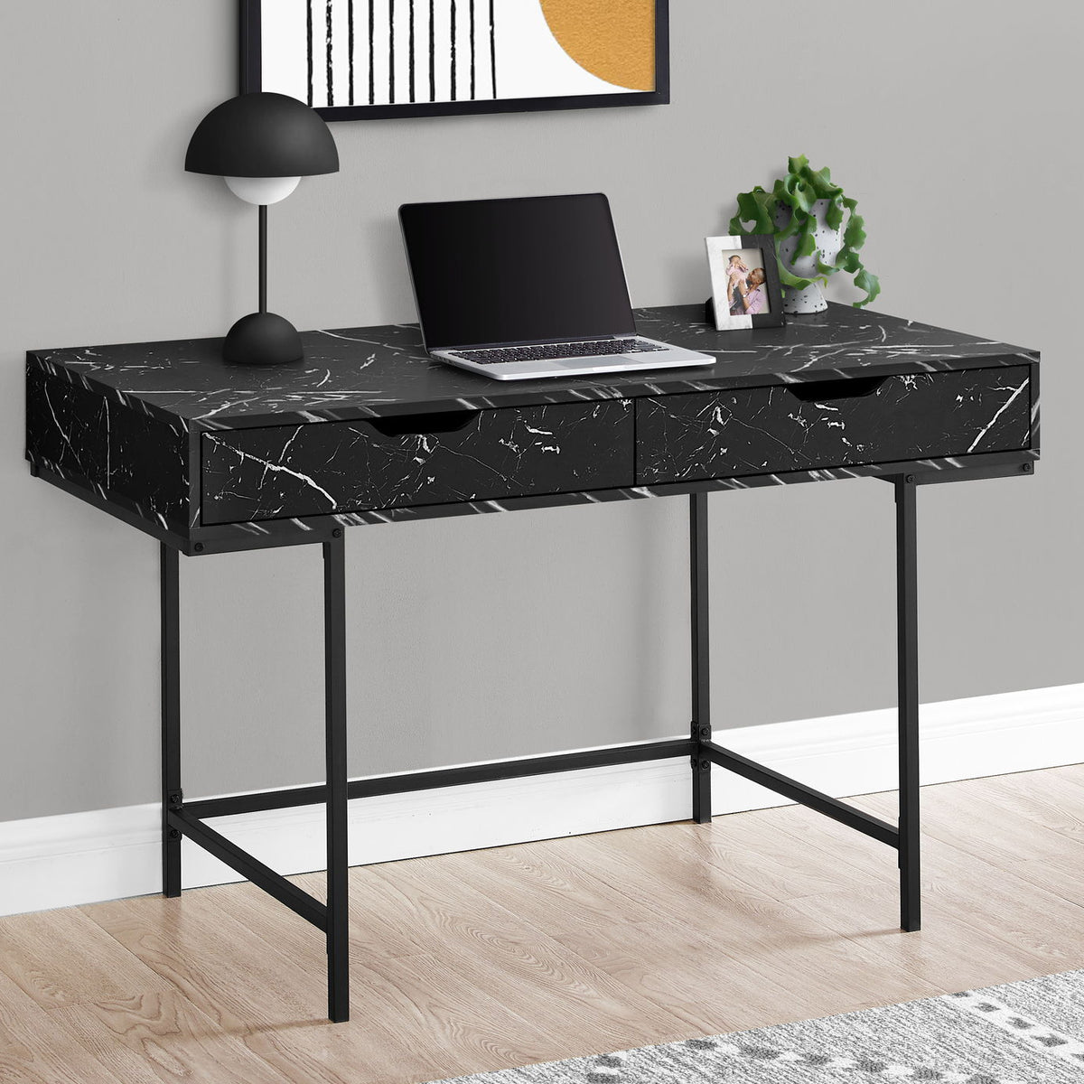 Computer Desk For Home Office, Storage Drawers, Marble Look Contemporary & Modern