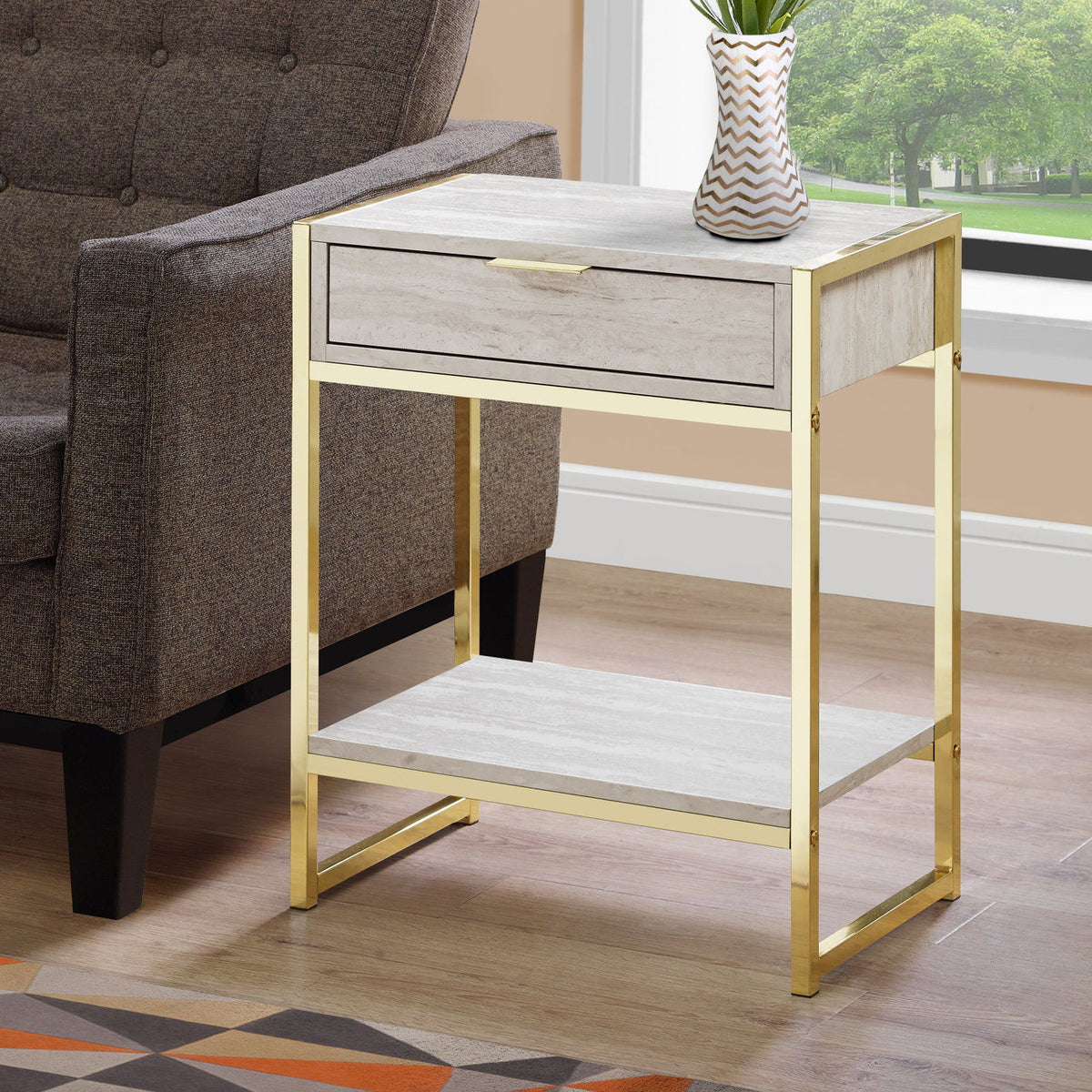 Accent Side Table, Storage Drawer, Spacious Tabletop