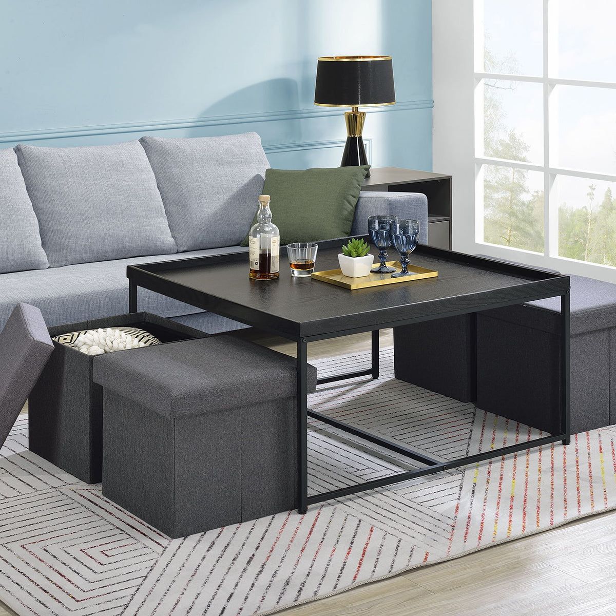Vinny - Wood Grain Coffee Table Set With Raised Edges