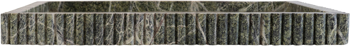 Green and gray genuine marble tray with scalloped border