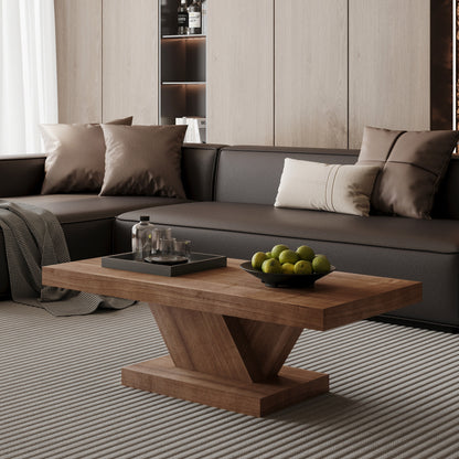 Coffee Table Wood Veneer X-Leg Base Walnut 47-inch