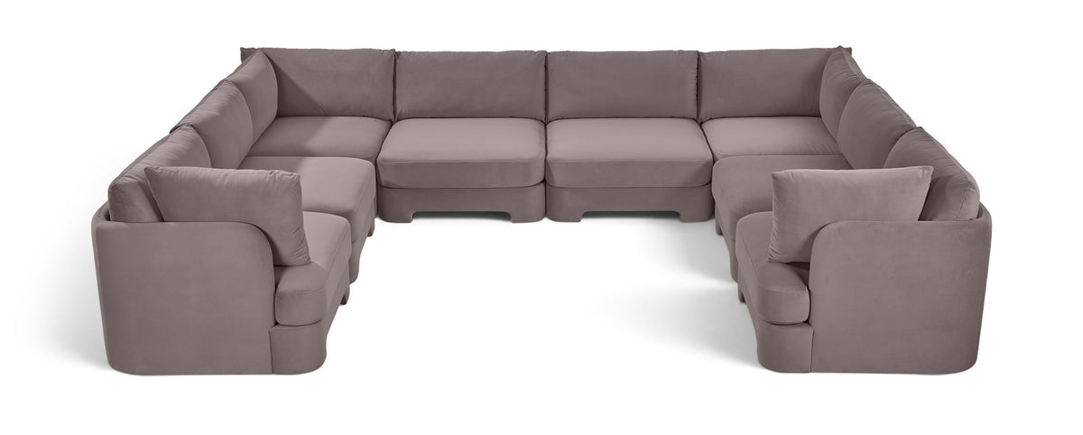 Gray velvet U-shaped sectional sofa, 8-piece set with wide chaise seats