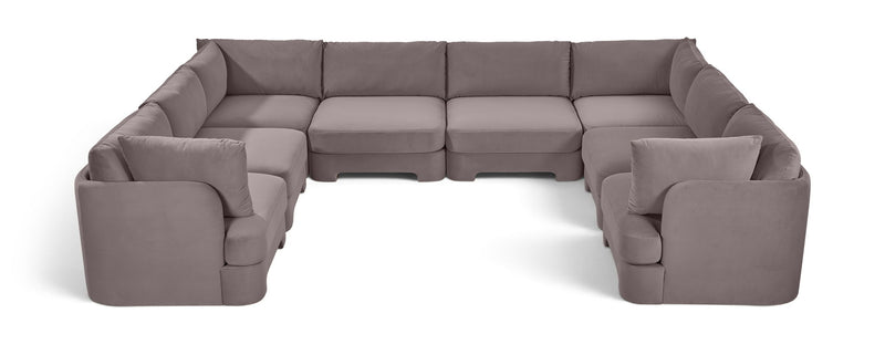Gray velvet U-shaped sectional sofa, 8-piece set with wide chaise seats
