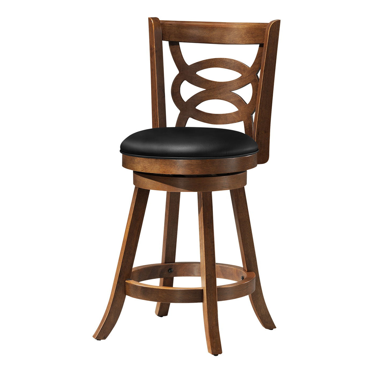 Stylish Design Swivel Bar Stool With Bar Height Leather Look (Set of 2)