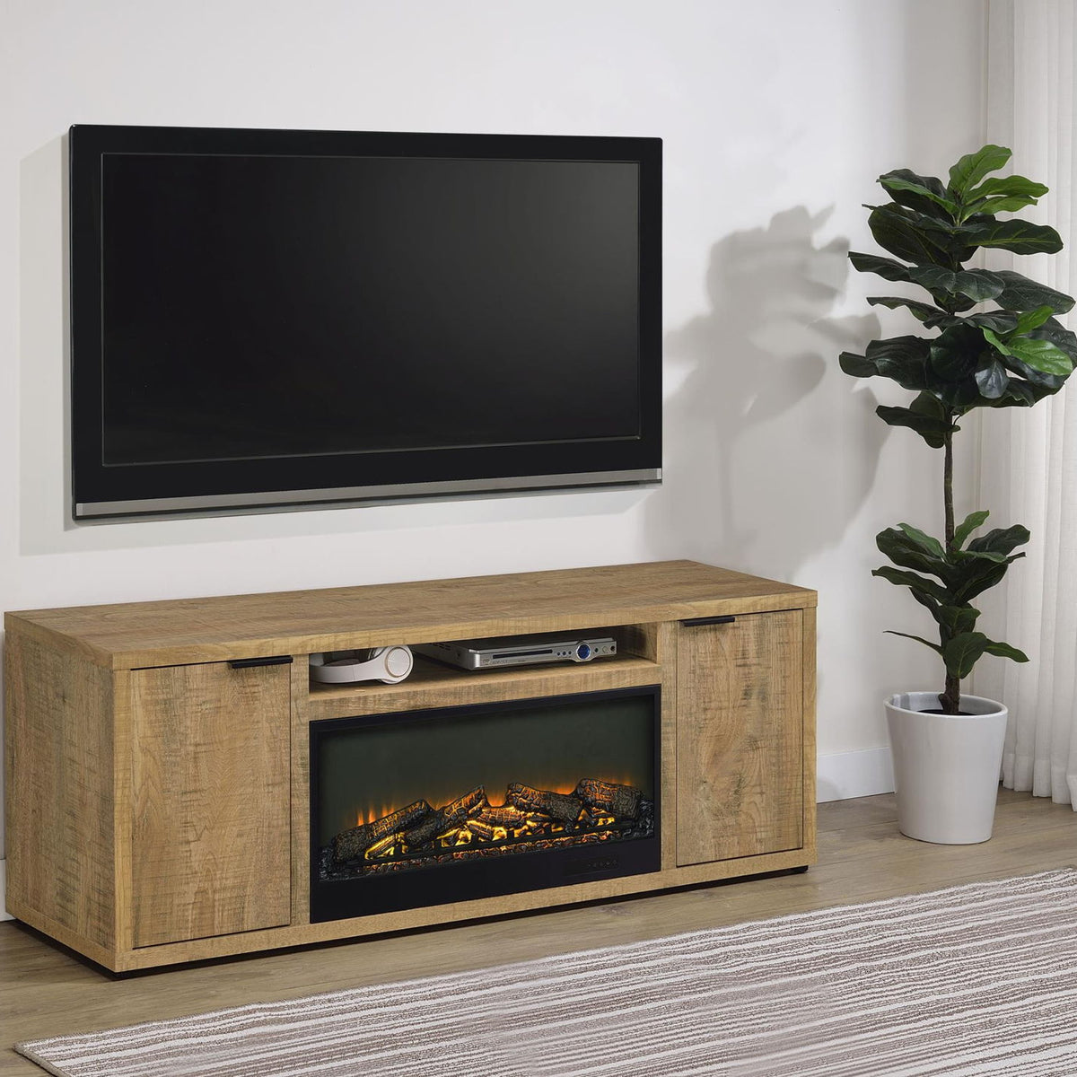 Fuller 60-inch 2-door TV Stand Fireplace Media Console Mango
