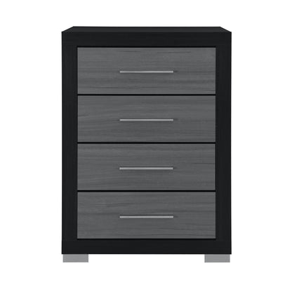 Dark gray chest of drawers with four drawers and bar handles