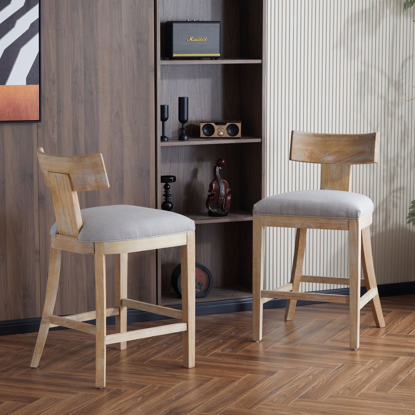 Upholstered Counter Height Bar Stools With Solid Rubber Wood Frame (Set of 2)