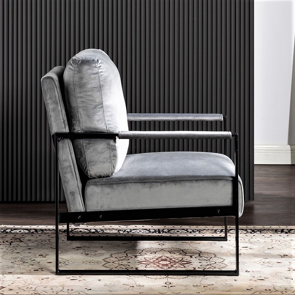 Classic Mid Century Modern Accent Chair With Durable Square Metal Frame, Armchair