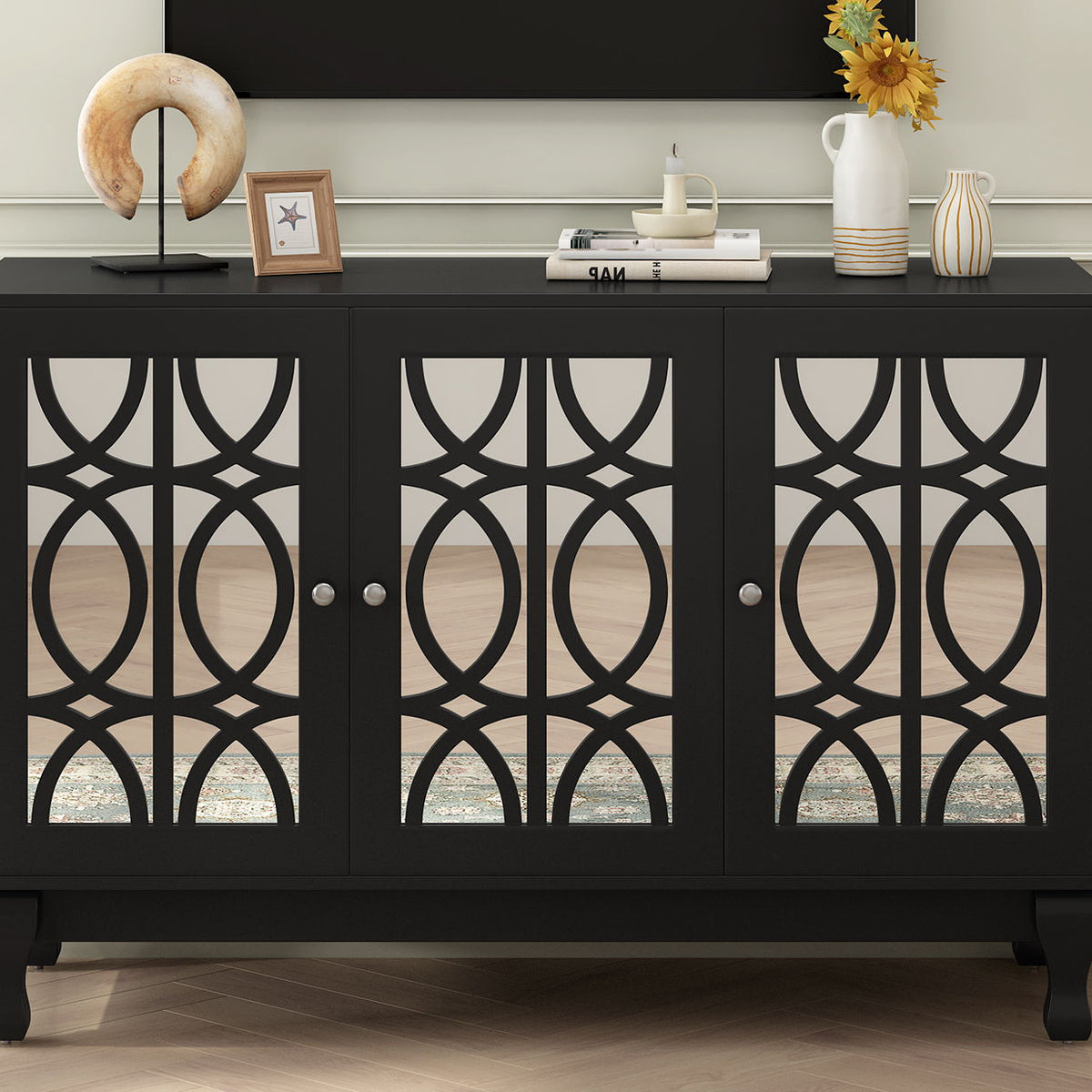 Modern Mirrored TV Stand, 3 Adjustable Shelves For Living Room