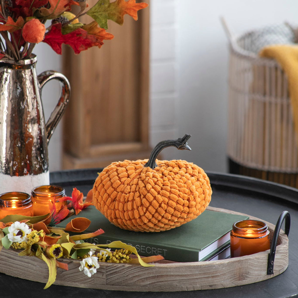 Chenille Weighted Pumpkin Ornament Decor For Holiday Harvest Festival Fall Festival & Thanksgiving