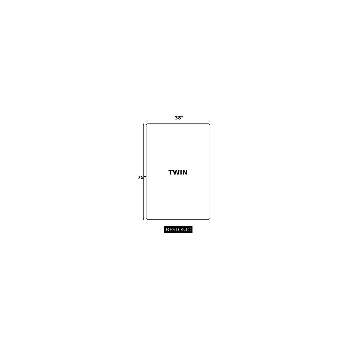 Twin 13-inch firm mattress, rectangular dimensions shown (38 x 75 in)