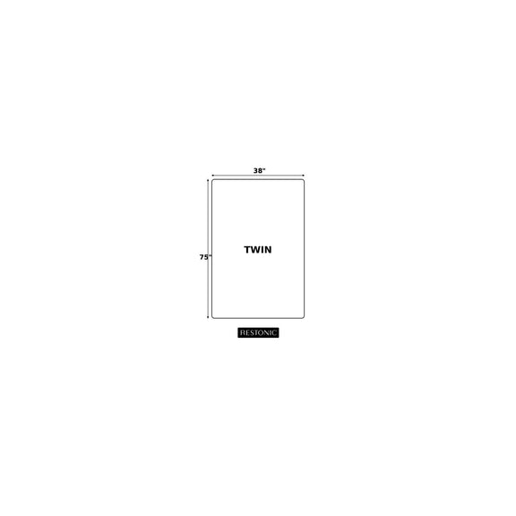 Twin size mattress dimensions diagram, 38 in wide and 75 in long, Restonic