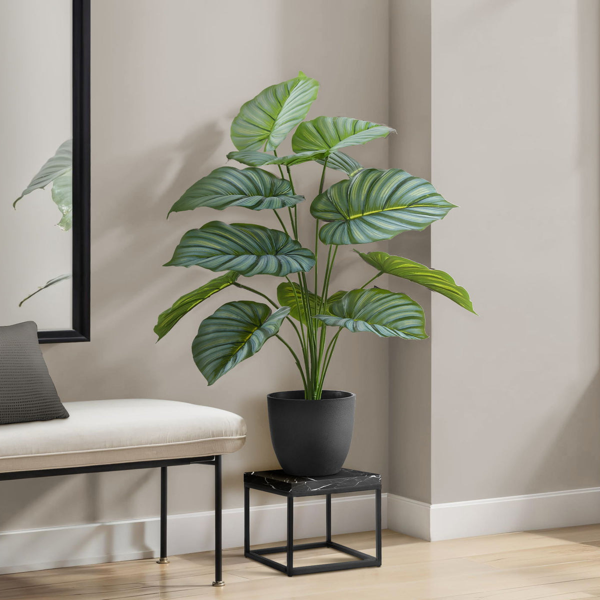 24" Tall, Artificial Plant, Calathea, Indoor, Faux, Fake, Table, Greenery, Potted, Real Touch, Decorative - Green / Black