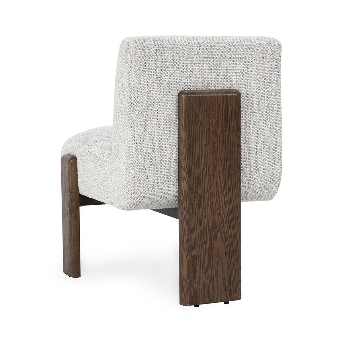 Upholstered dining chair in pixel ivory with visible side profile and dark wood frame
