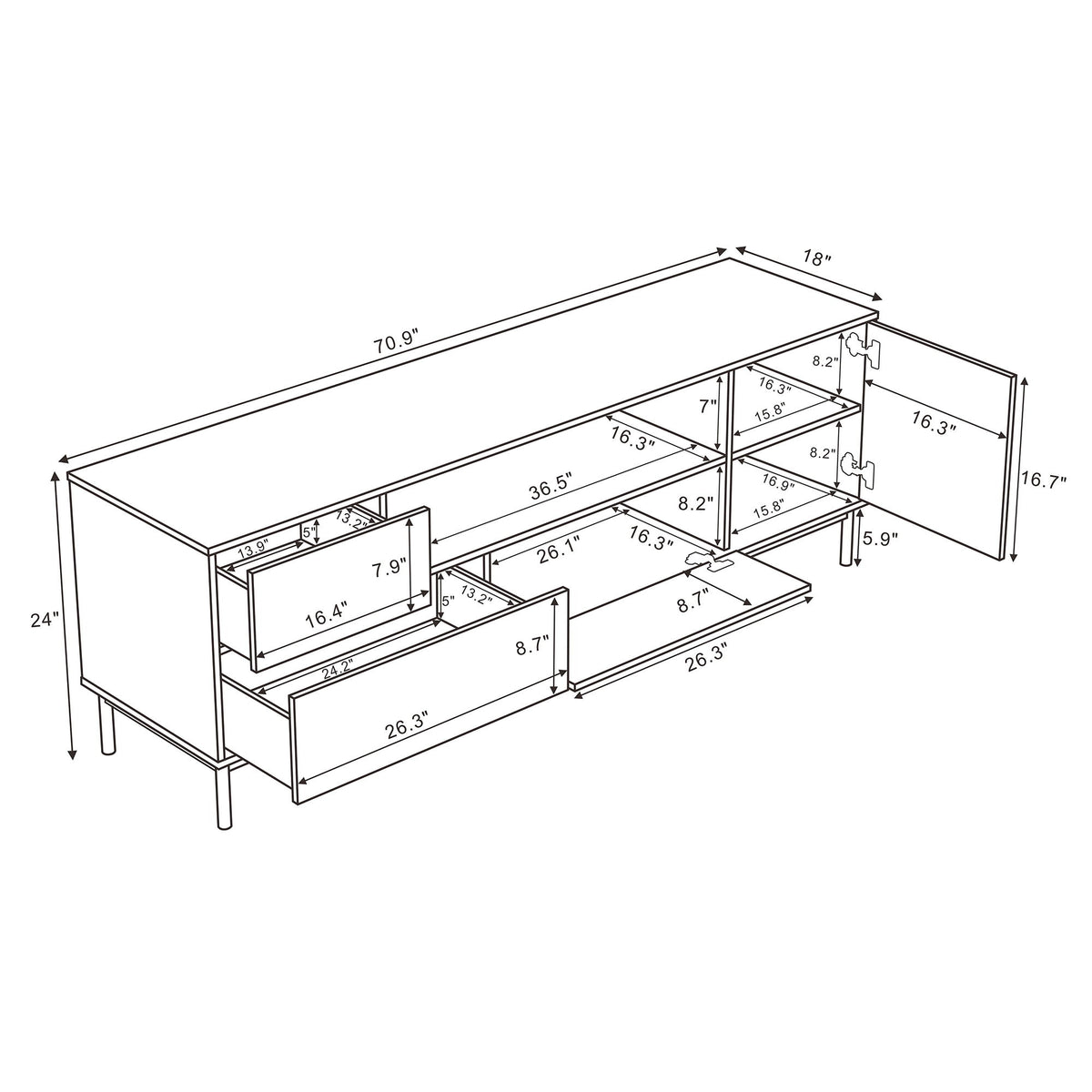 Arvon - 71" TV Stand With Metal Legs - Black and Natural