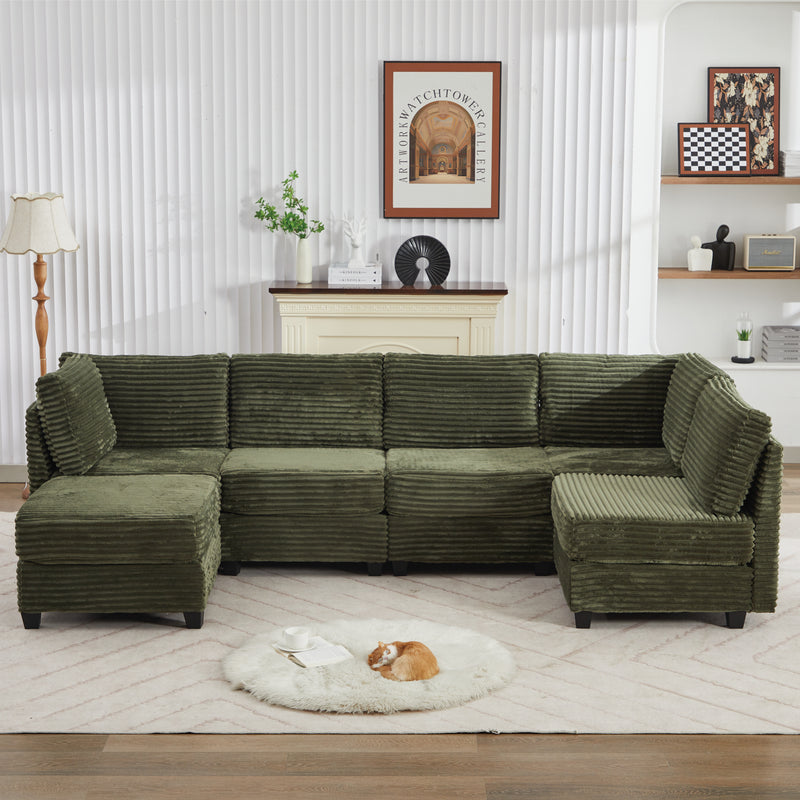 Modular U-Shaped Corduroy Sectional Sofa - Corduroy