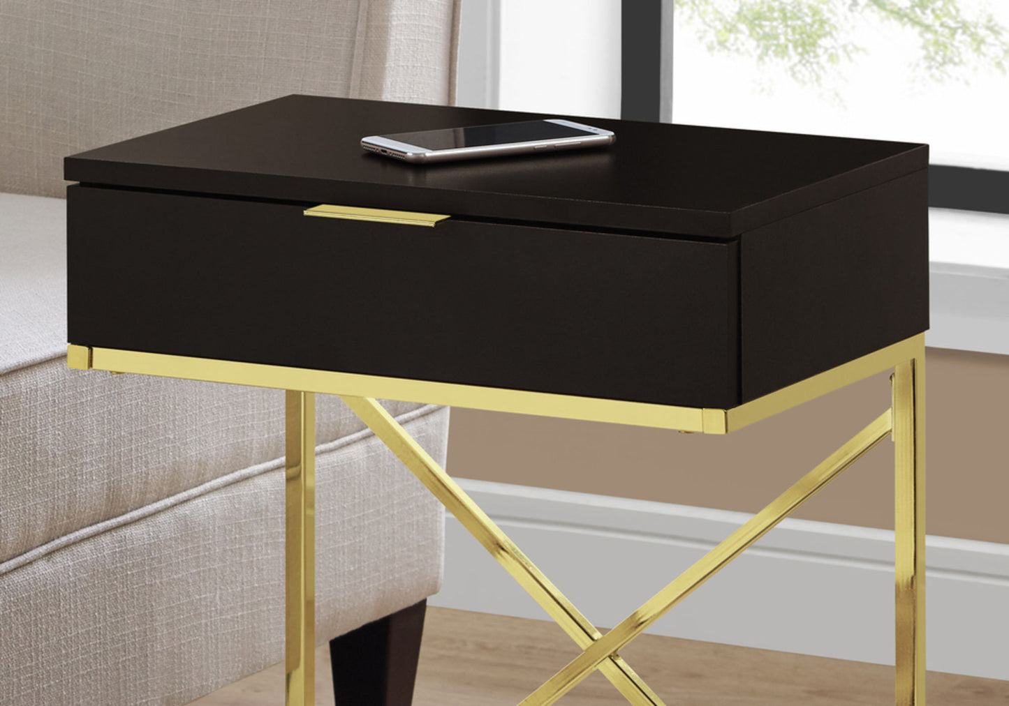 Accent Side Table, Storage Drawer, Spacious Tabletop, Contemporary & Modern