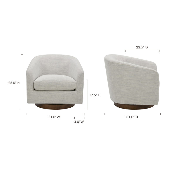 Light gray swivel chair diagram with height and width measurements