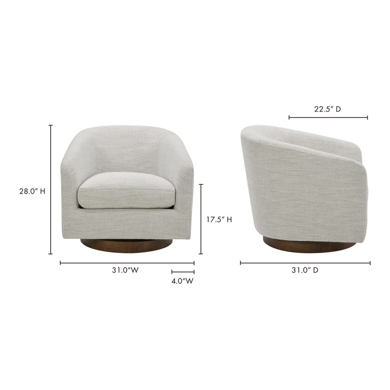 Light gray swivel chair diagram with height and width measurements