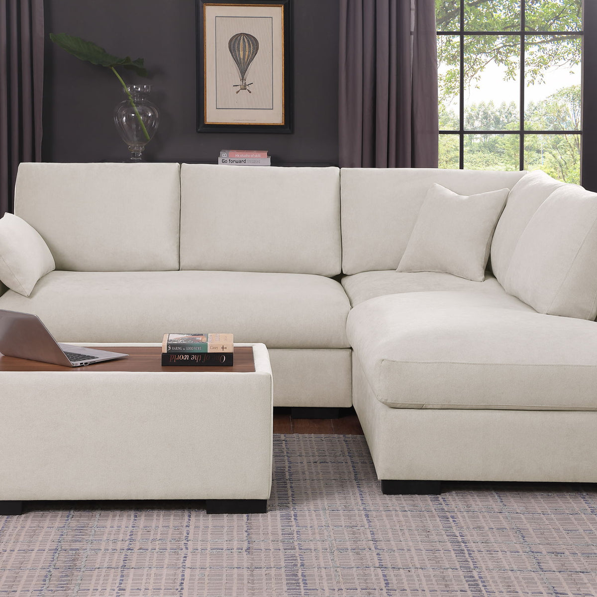 Joshua - 100" Sectional Sofa with Right Facing Chaise and Console Ottoman