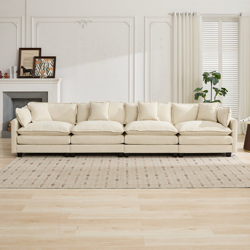 Cloud Sofa 4 Seats (Ottoman is not included), Modern Sectional Couch, for Living Room Bedroom and Apartment, Comfy Double Layer Upholstered Seat Cushion, Breathable Chenille Fabric, Beige,SW5014BG