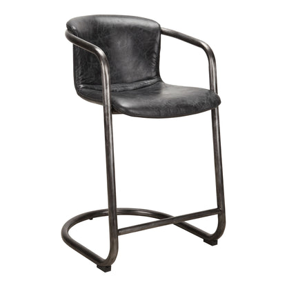 Freeman - Leather Counter Stool (Set of 2) - Onyx Black
