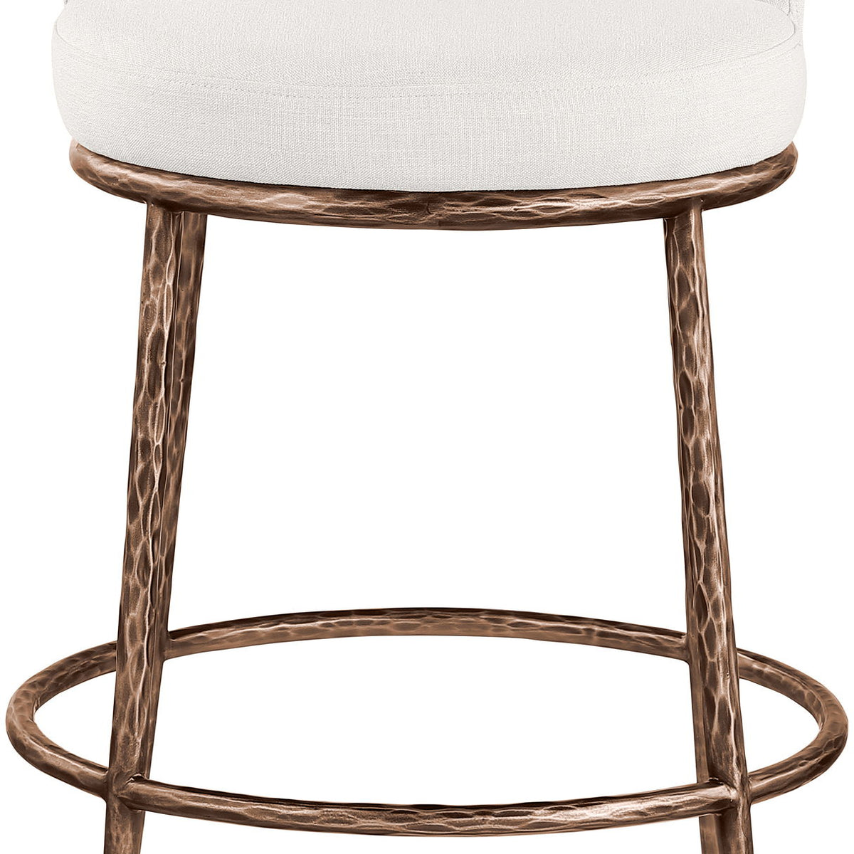 Ferro - Linen Textured Performance Fabric Upholstered Counter Stool - Cream / Brushed Bronze