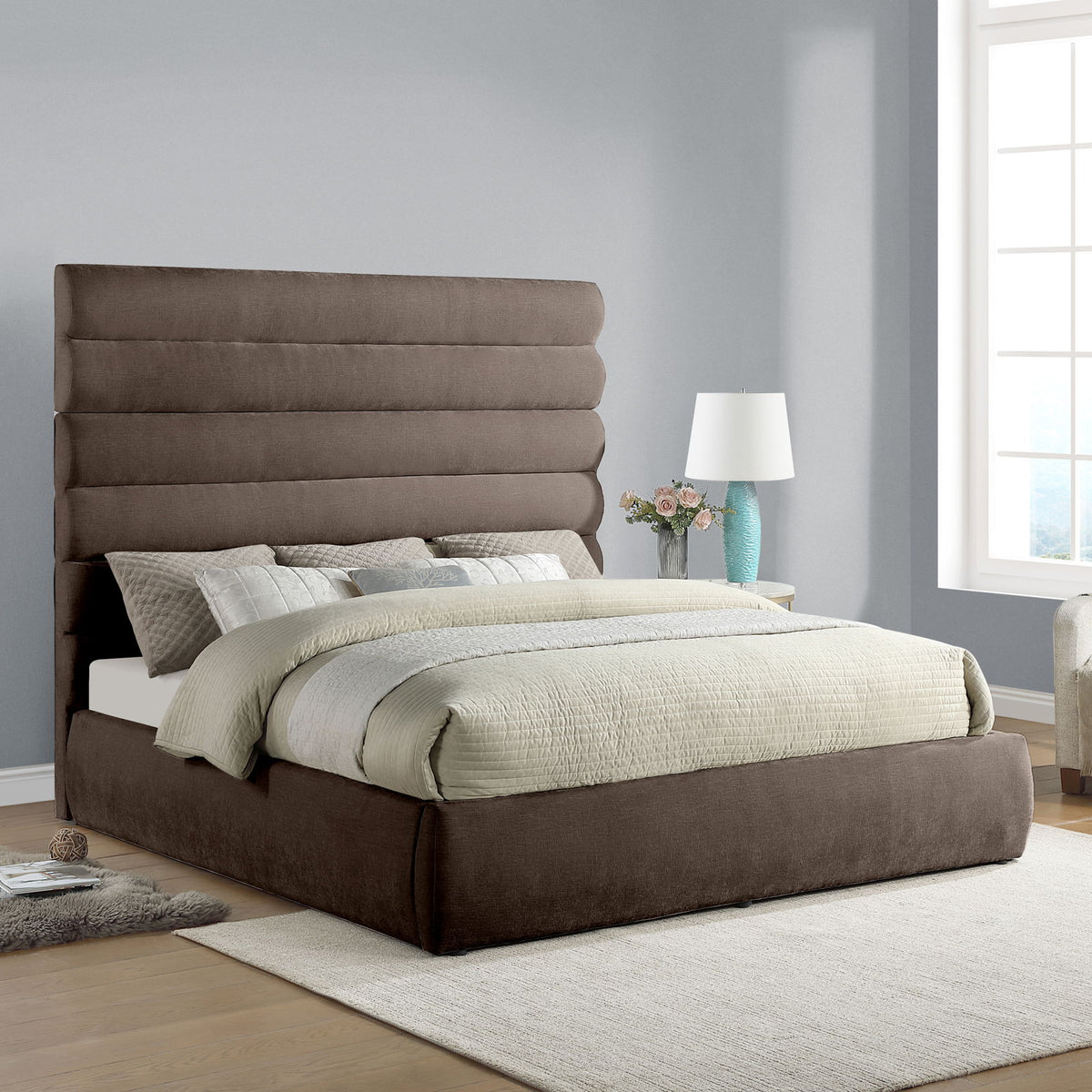 Adam - Chenille Fabric Bed With 70.5" Headboard