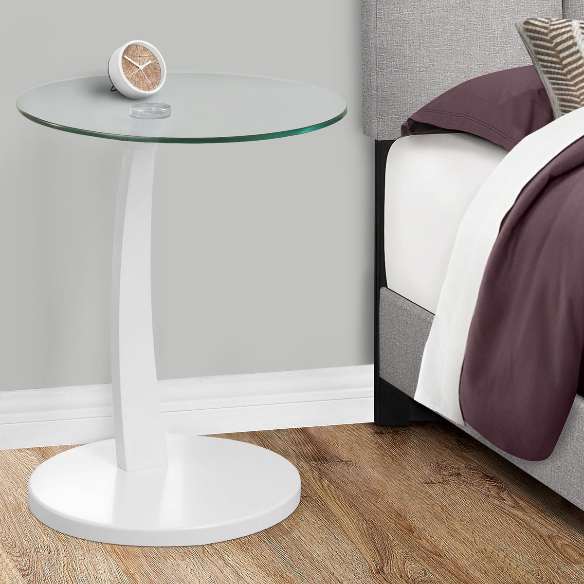 C-Shaped Accent Table Clear Tempered Glass For Living Room